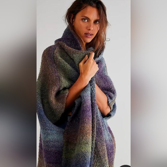 Free people + SAACHI Hooded Ombre Blue Poncho/Kimono Cardigan Size OS NWT$232 - Picture 11 of 15